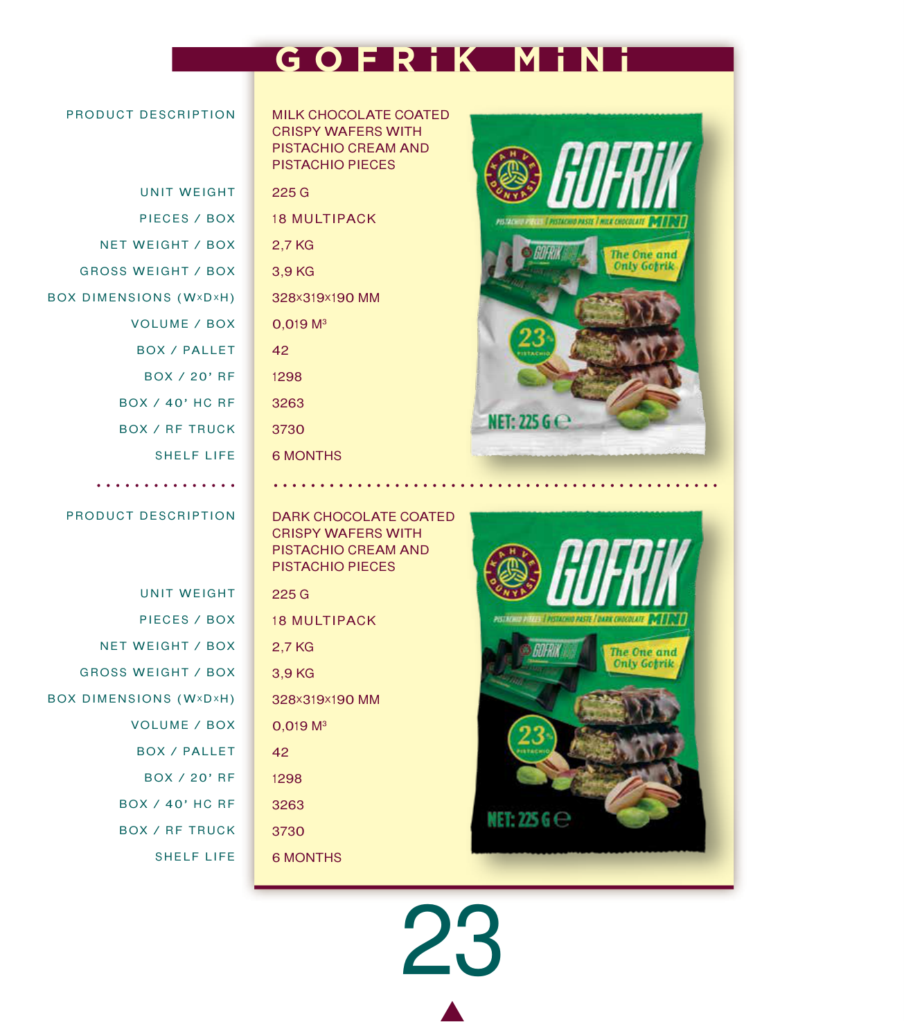 Crispy Wafers with Pistachio Cream 225 G