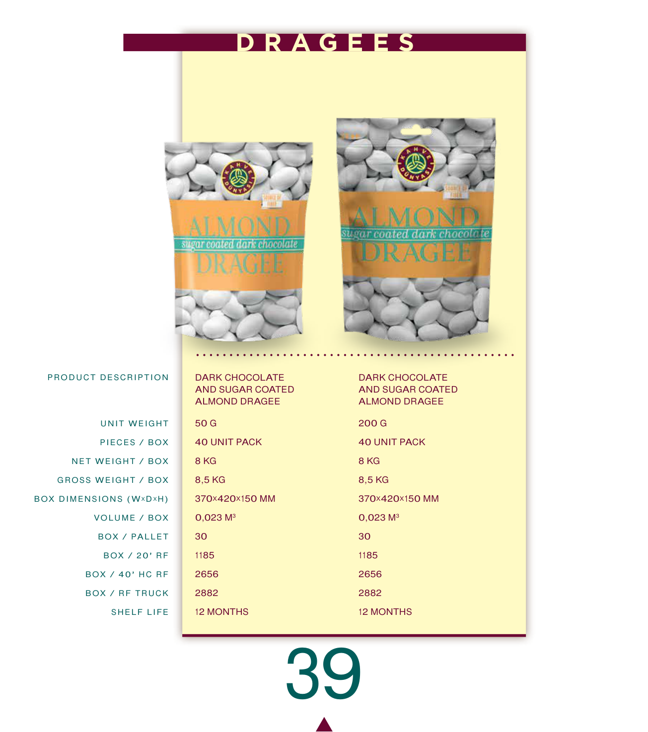 Dark Chocolate and Sugar Coated Almond Dragee 200 G