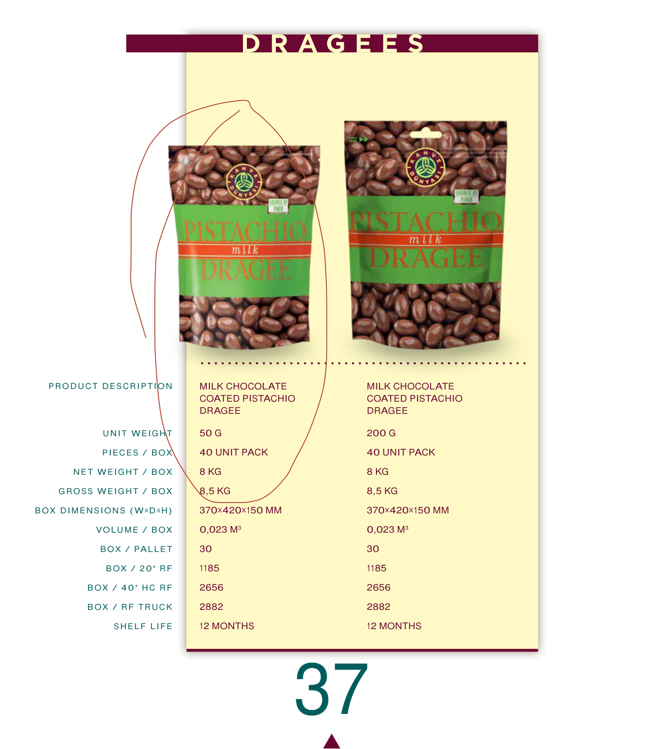 Milk Chocolate Coated Pistachio Dragee 50 G